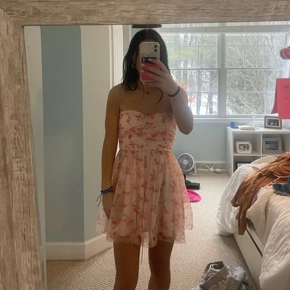Lucy in the Sky | Dresses | Lucy In The Sky Peach Floral Homecoming Dress |  Poshmark
